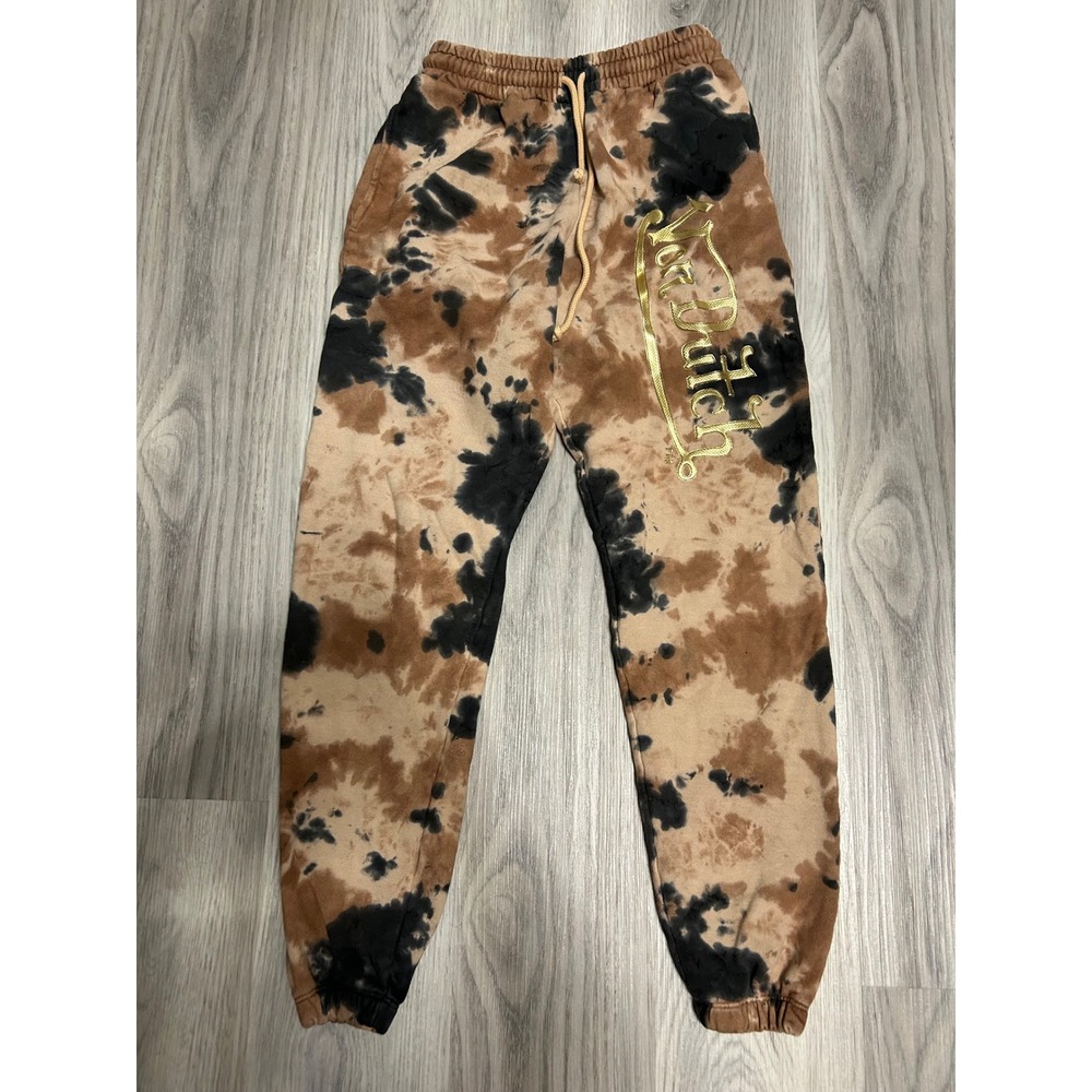 Von Dutch Tie Dye Sweatpants Mens Size S Gold Logo‎ luxury Loungewear rare black